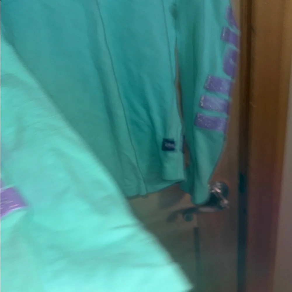 Disney Teal Long Sleeve Shirt with Purple Glitter Sleeve Graphics